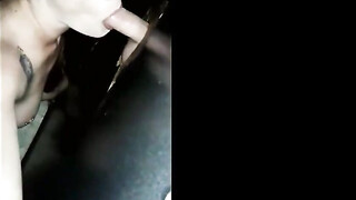 Female Partner at gloryhole sucking penis of stranger and get all the jizz