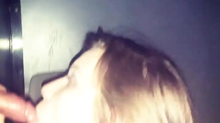 Vamp female partner takes semen load in mouth from stranger at gloryhole