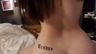 White girl with many tattoos riding so nice the BBC he cums quick in her mouth