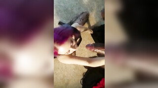 Intense amateur interracial banging at home with a girl with colored hair
