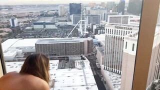 Fat married woman pounded by the window by black friend in Vegas while partner films