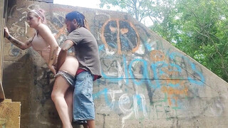 Interracial couple fast outdoor sexual intercourse