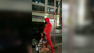 WTF big butt woman starts sucking black man in public and getting banged