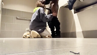 Interracial couple banging in public restroom