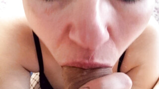 Deep intercourse penetration and excellent ejaculation in her mouth