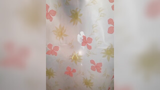 Masked middle-aged amateur woman playing nude in bathtub